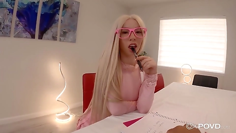 Sexy blonde fucked by a dildo