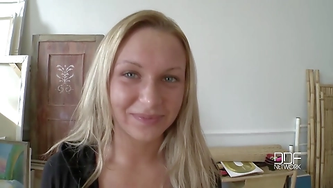 Sexy blonde girl's first dildo and machin madness