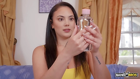 Sexy babe with huge tits gets fucked in her face